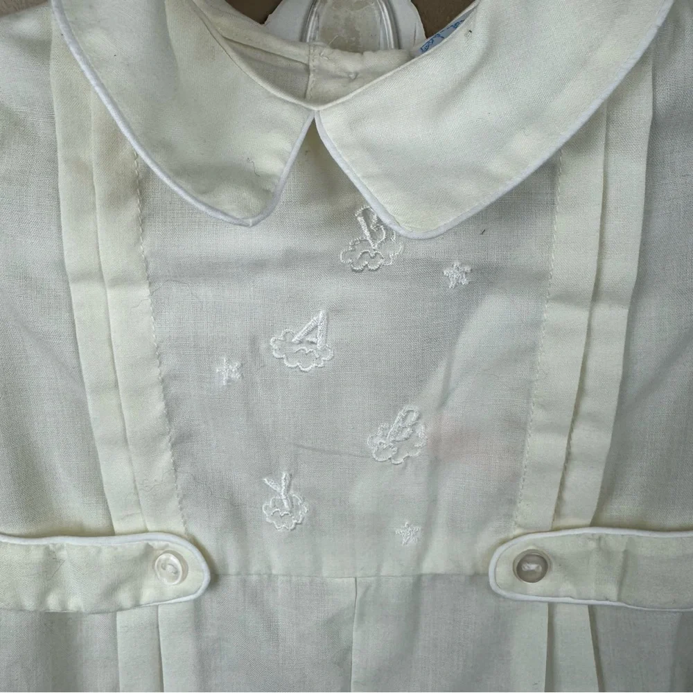 Vintage Bebe Glynne Percy Elegant Gender Neutral Baby Romper with Embroidery 3M